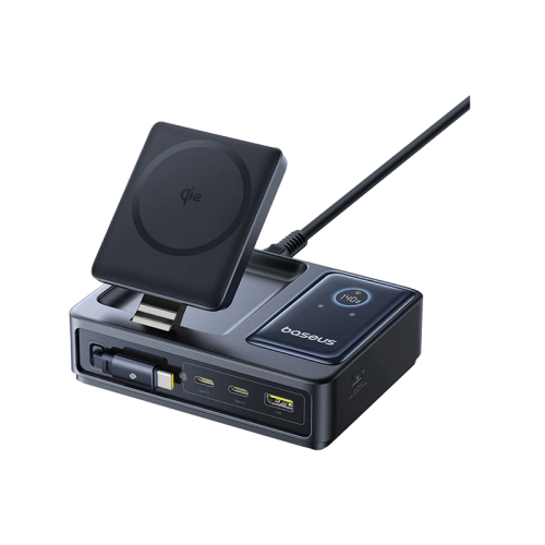 Baseus Nomos Qi2 140W 5-in-1 Desktop Charger With Digital Display - Cosmic Black