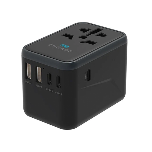 Engage 3-Port USB-C PD and 2-Port USB-A 65W Travel Adapter - Black