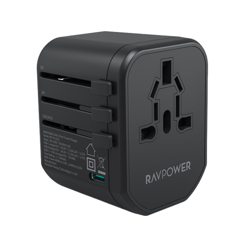 RavPower Pioneer 2-Port USB-A and 1-Port USB-C 20W Travel Charger - Black