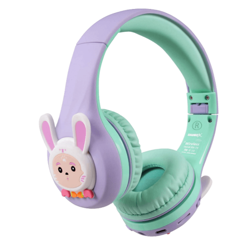 Riwbox Rabbit Bluetooth Headphones With LED for Kids - Purple / Green