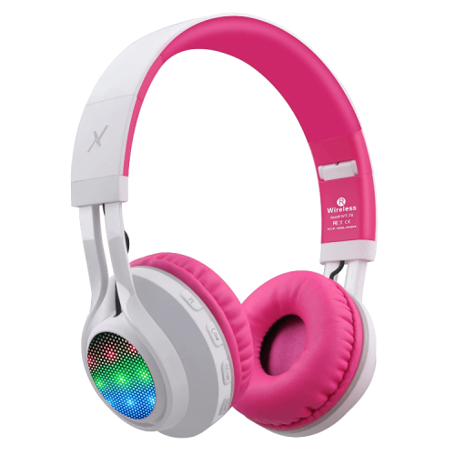 Riwbox Wireless Headphones With LED for Kids - Pink / White