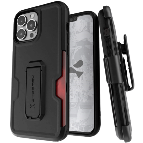 Ghostek Iron Armor 3 Rugged Case + Holster With Tempered Glass Screen Protector for iPhone 13 Pro - Black Matte
