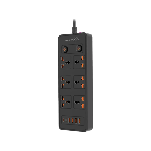 Porodo Blue 2-Port USB-C 4-Port USB-A With 6 AC Universal Sockets With 3M Cable - Black